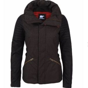 Sorel Women's Dark Brown Hooded Puffer Jacket with Black Sleeves